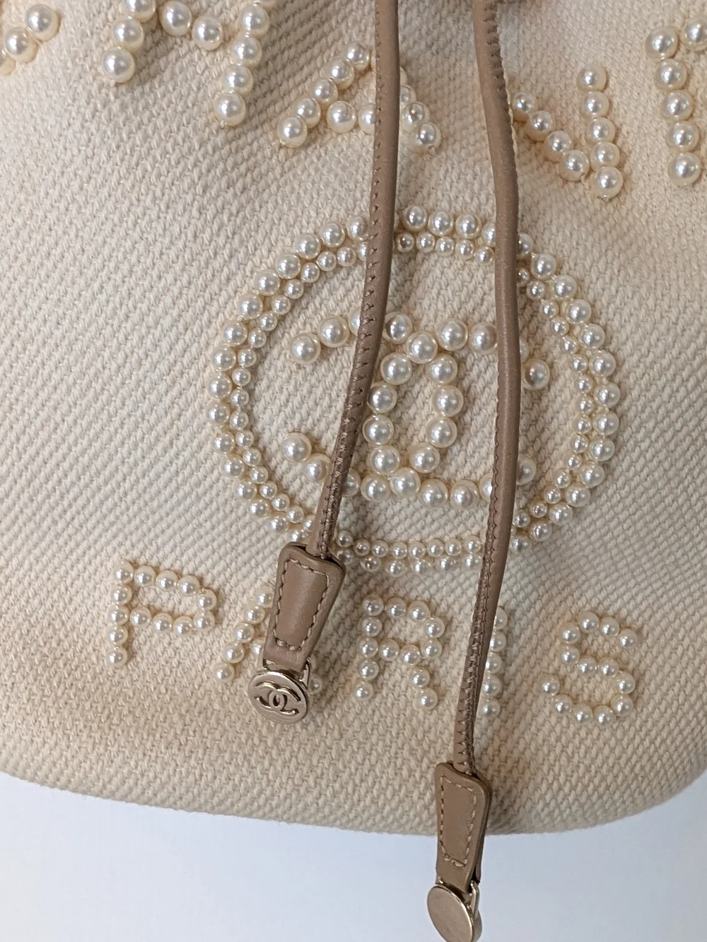 Chanel Beige Pearl Deauville Drawstring Bucket Bag